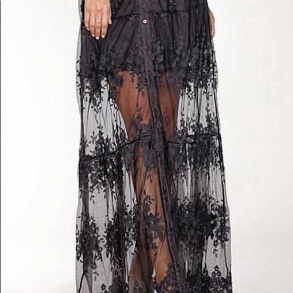 Charcoal Lace Maxi Shirt NWT - Picture 2 of 2
